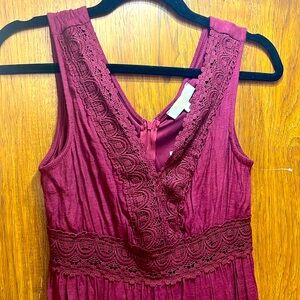 Burgundy Maxi Dress with lace details and tiered skirt